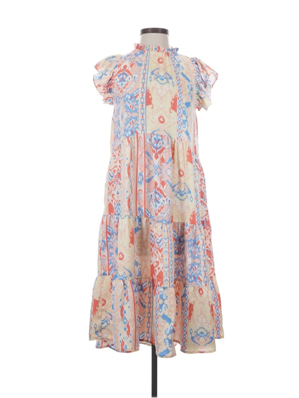 Pinch tie neck, paisley print boho, midi-calf length dress, Size L, EUC